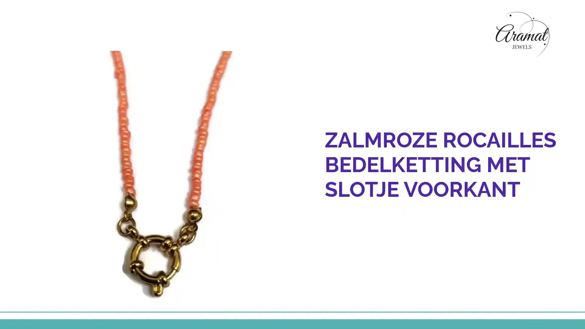Zalmroze Rocailles Bedelketting met slotje voorkant by@Outfy