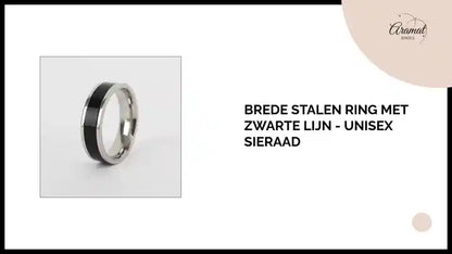 Brede Stalen Ring met Zwarte Lijn - Unisex Sieraad by@Outfy