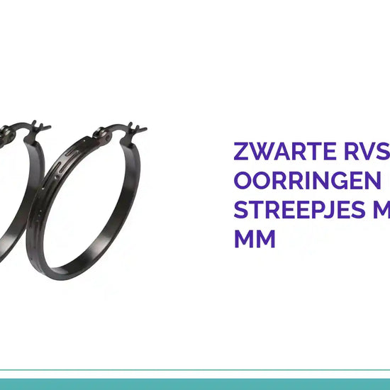 Zwarte RVS Oorringen met Streepjes Motief - 30 mm by@Outfy