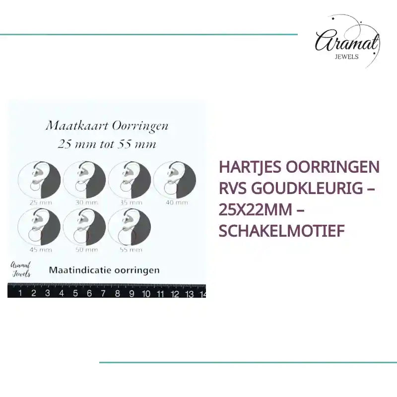 Hartjes Oorringen RVS Goudkleurig &ndash; 25x22mm &ndash; Schakelmotief by@Outfy