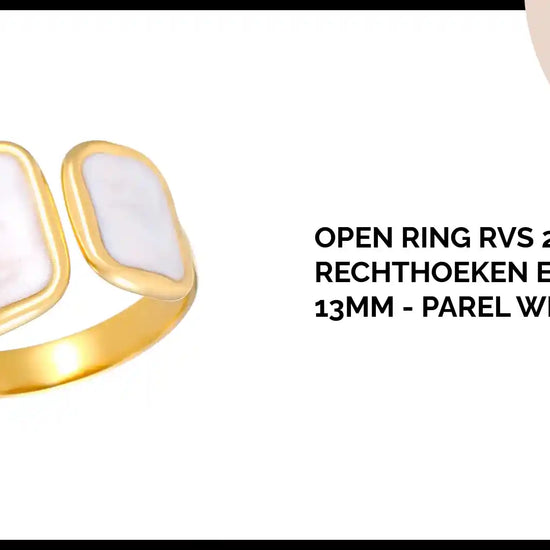Open Ring RVS 2 Rechthoeken Emaille - 13mm - Parel Wit by@Outfy