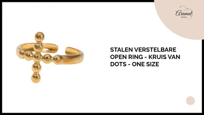 Stalen Verstelbare Open Ring - Kruis van Dots - One Size by@Outfy