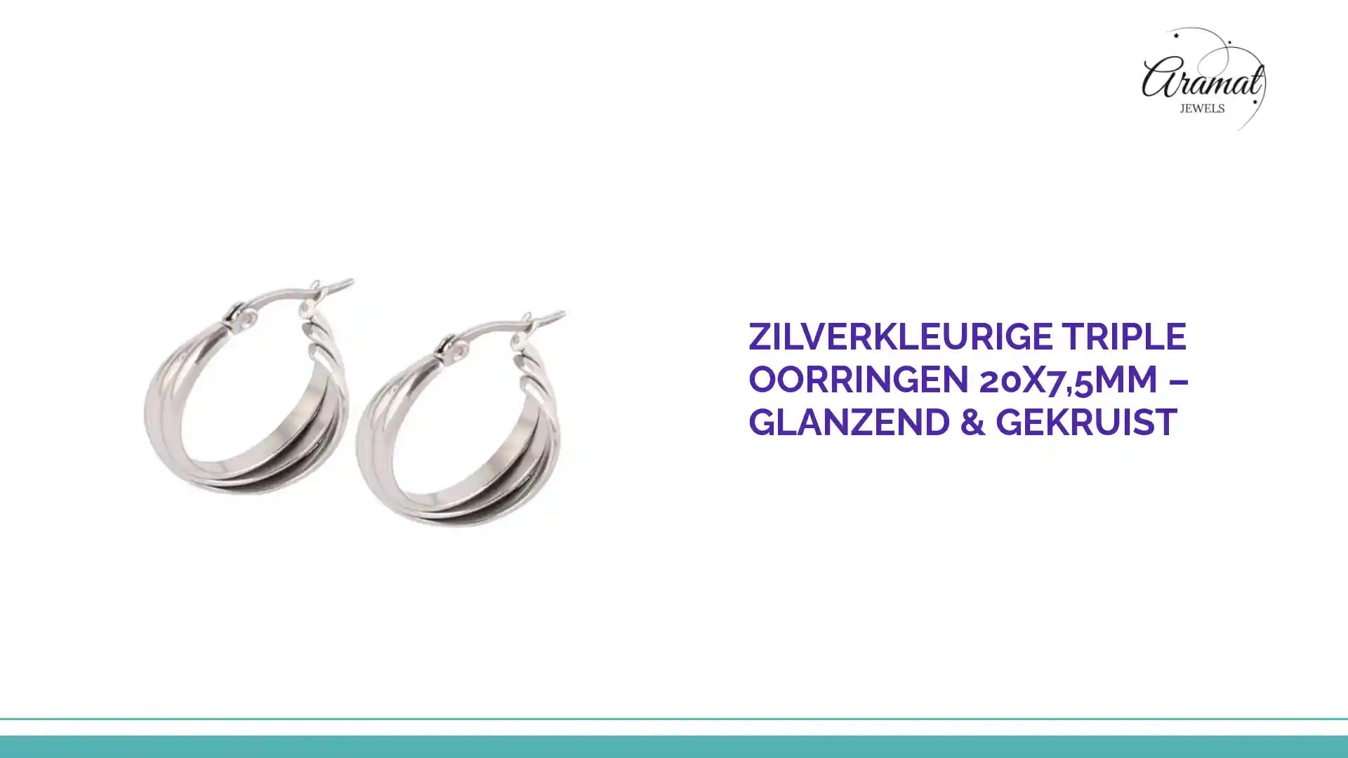 Zilverkleurige Triple Oorringen 20x7,5mm &ndash; Glanzend &amp; Gekruist by@Outfy