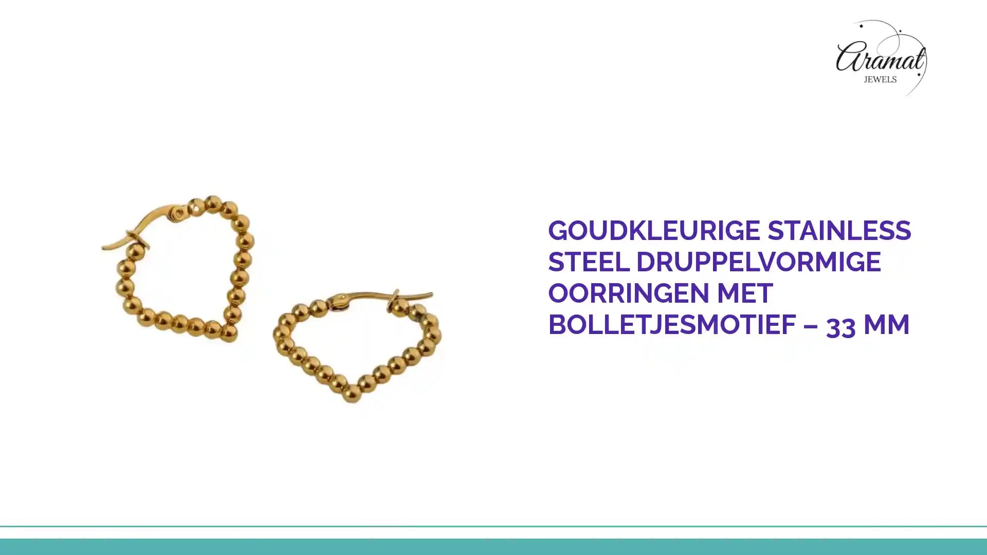 Goudkleurige stainless steel druppelvormige oorringen met bolletjesmotief &ndash; 33 mm by@Outfy