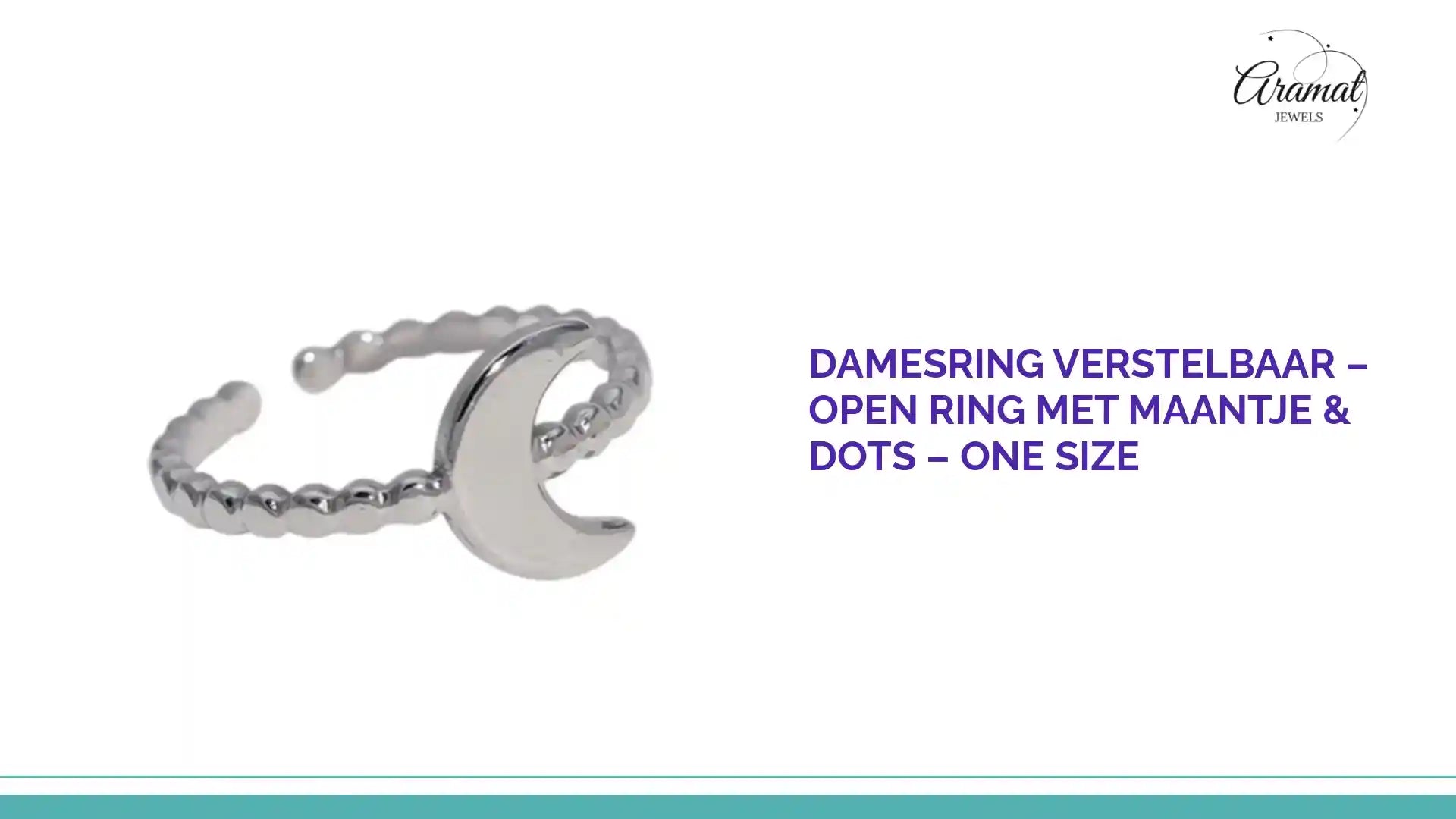 Damesring Verstelbaar &ndash; Open Ring met Maantje &amp; Dots &ndash; One Size by@Outfy