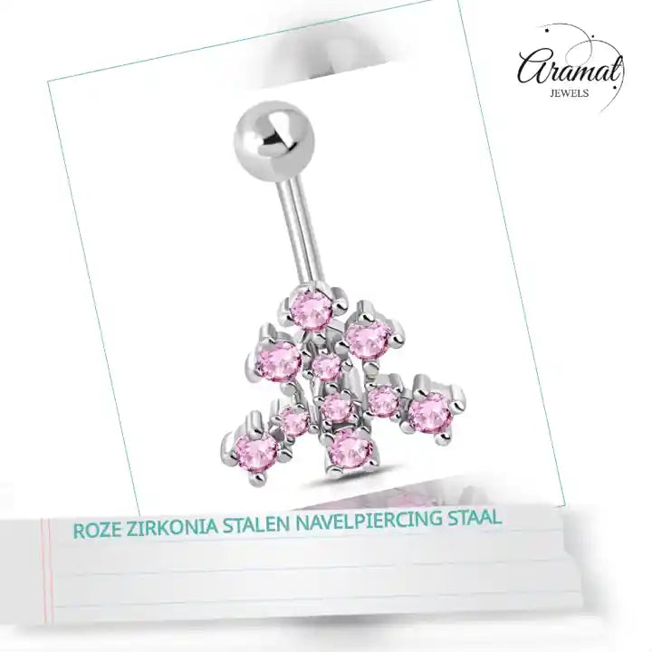 Roze Zirkonia Stalen Navelpiercing staal by@Outfy