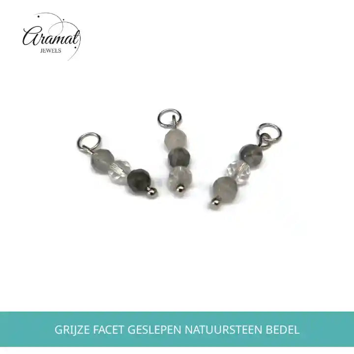 Grijze Facet Geslepen Natuursteen Bedel by@Outfy