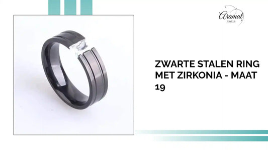 Zwarte Stalen Ring met Zirkonia - Maat 19 by@Outfy