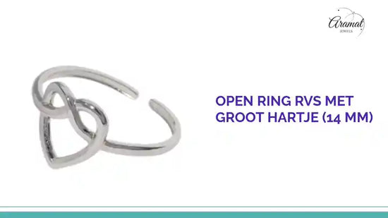 Open Ring RVS met Groot Hartje (14 mm) by@Outfy