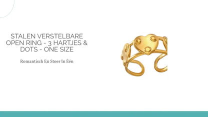 Stalen Verstelbare Open Ring - 3 Hartjes &amp; Dots - One Size by@Outfy