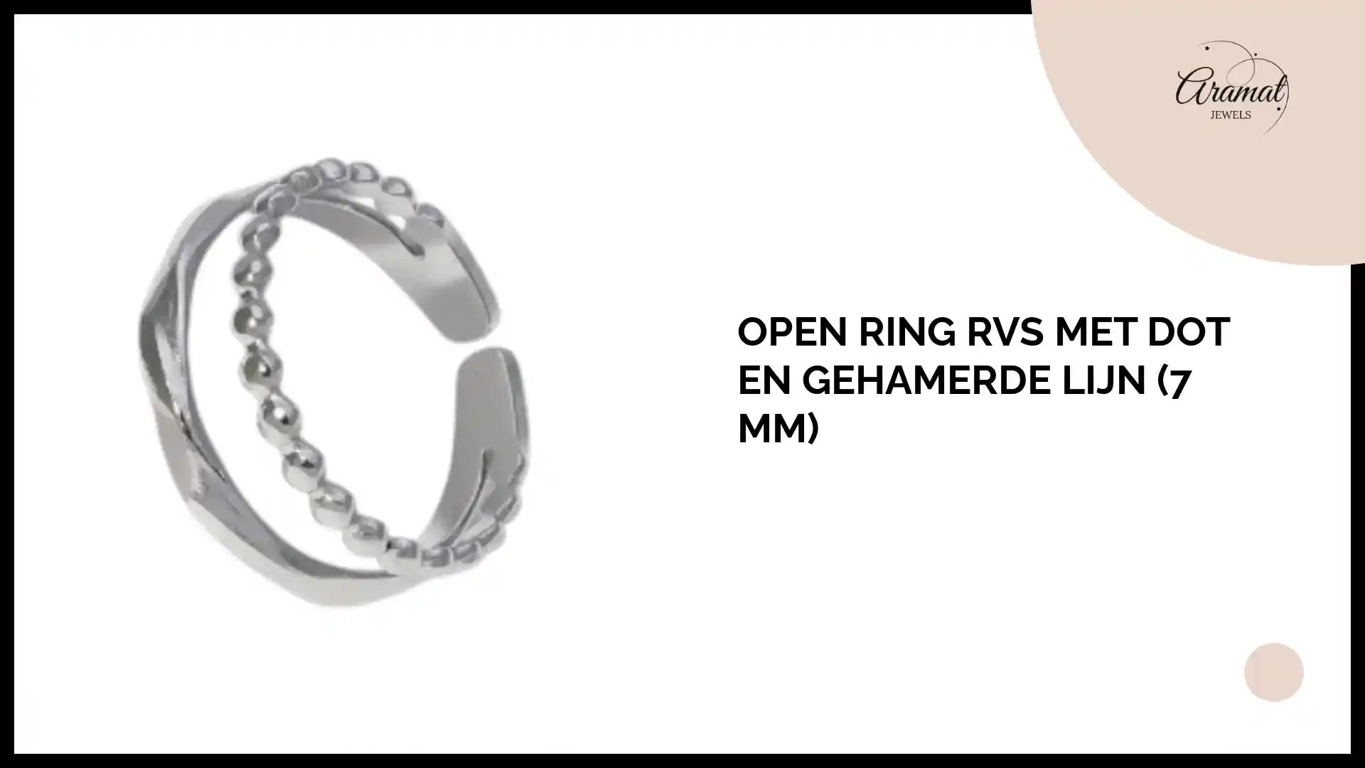Open Ring RVS met Dot en Gehamerde Lijn (7 mm) by@Outfy