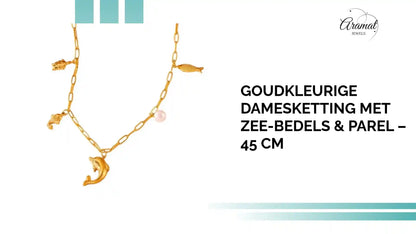 Goudkleurige damesketting met zee-bedels &amp; parel &ndash; 45 cm by@Outfy