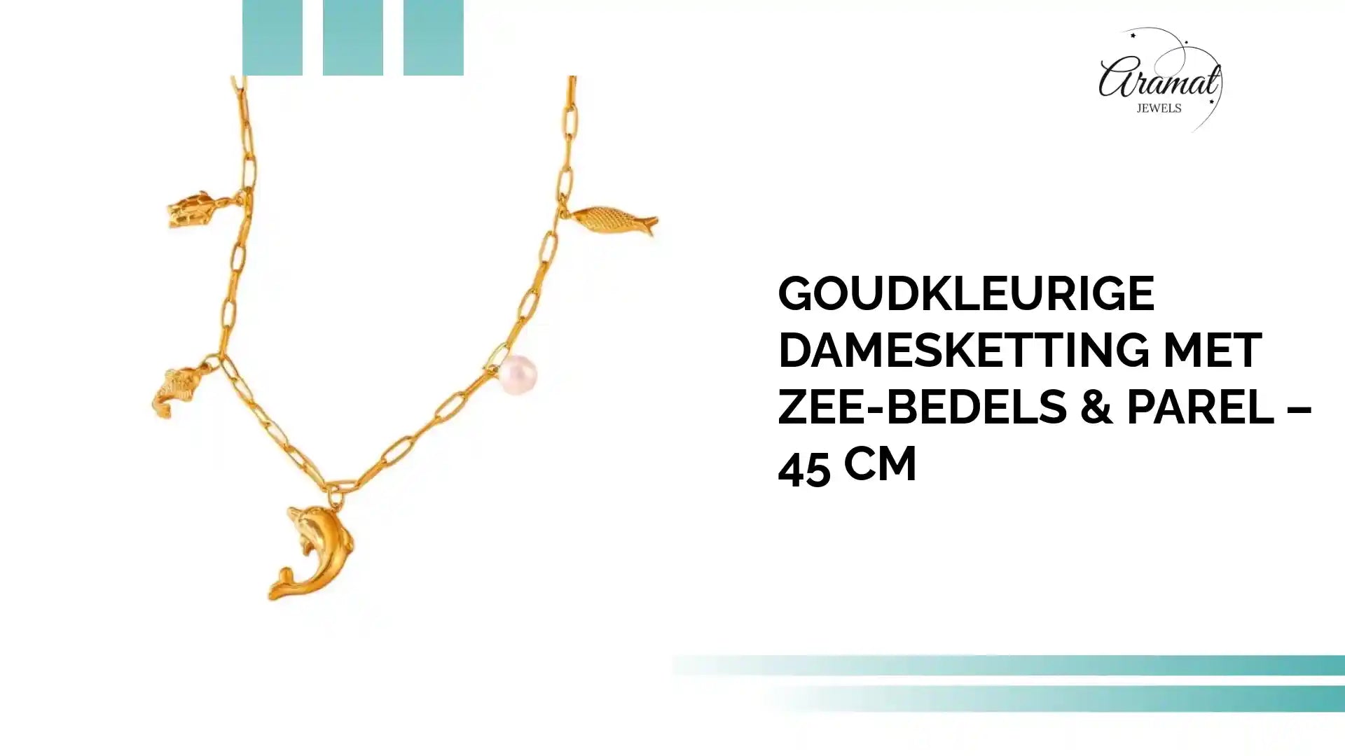Goudkleurige damesketting met zee-bedels & parel &ndash; 45 cm by@Outfy