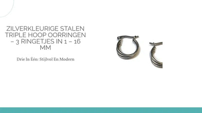 Zilverkleurige Stalen Triple Hoop Oorringen &ndash; 3 Ringetjes in 1 &ndash; 16 mm by@Outfy