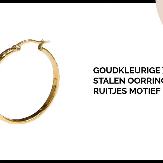 Goudkleurige XXL Stalen Oorringen met Ruitjes Motief 35mm by@Outfy