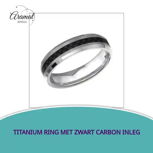 Titanium Ring met Zwart Carbon Inleg by@Outfy