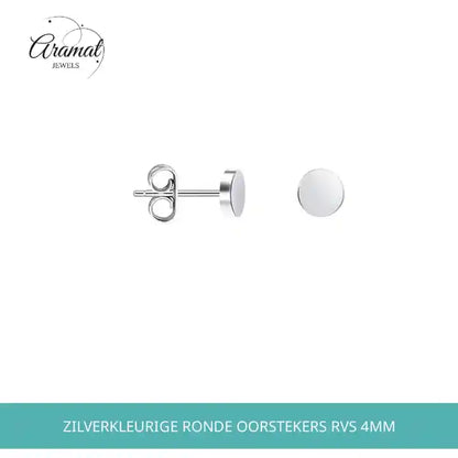 Zilverkleurige Ronde Oorstekers RVS 4mm by@Outfy