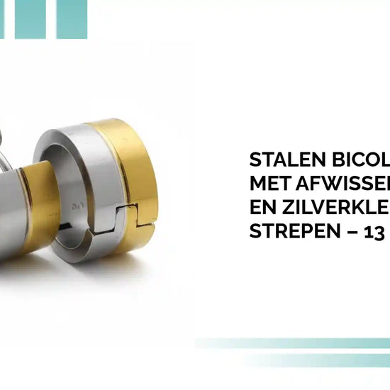 Stalen Bicolor Huggies met Afwisselende Goud- en Zilverkleurige Strepen &ndash; 13 x 7 mm by@Outfy