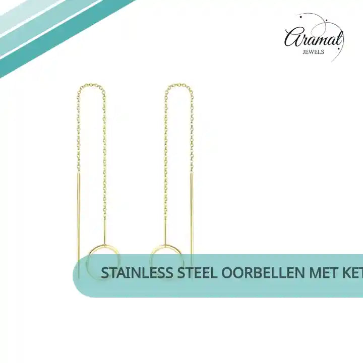 Stainless Steel Oorbellen met ketting open cirkel by@Outfy
