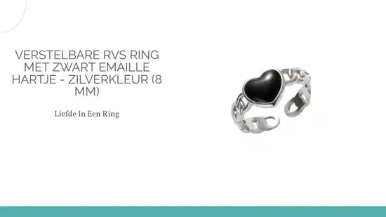 Verstelbare RVS Ring met Zwart Emaille Hartje - Zilverkleur (8 mm) by@Outfy