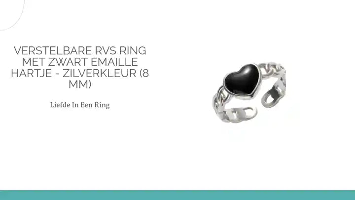 Verstelbare RVS Ring met Zwart Emaille Hartje - Zilverkleur (8 mm) by@Outfy