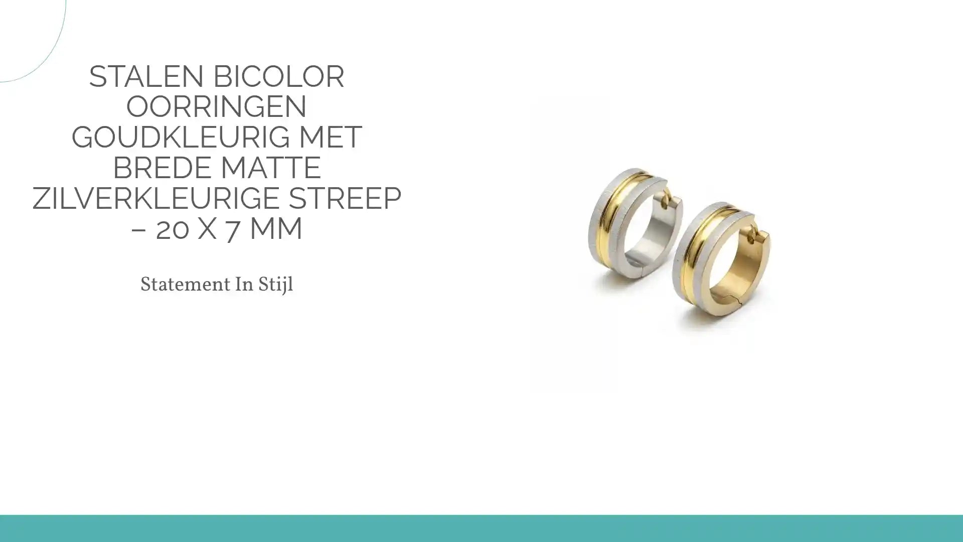 Stalen Bicolor Oorringen Goudkleurig met Brede Matte Zilverkleurige Streep &ndash; 20 x 7 mm by@Outfy