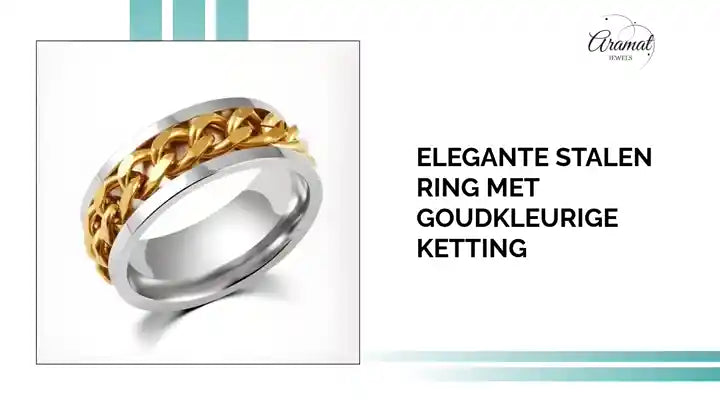 Elegante Stalen Ring met Goudkleurige Ketting by@Outfy