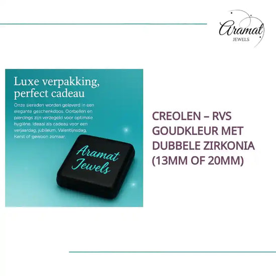 Creolen &ndash; RVS Goudkleur met Dubbele Zirkonia (13mm of 20mm) by@Outfy