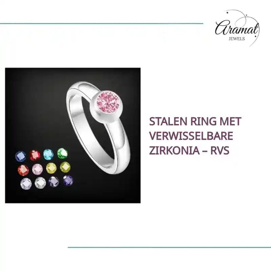 Stalen Ring met Verwisselbare Zirkonia &ndash; RVS by@Outfy