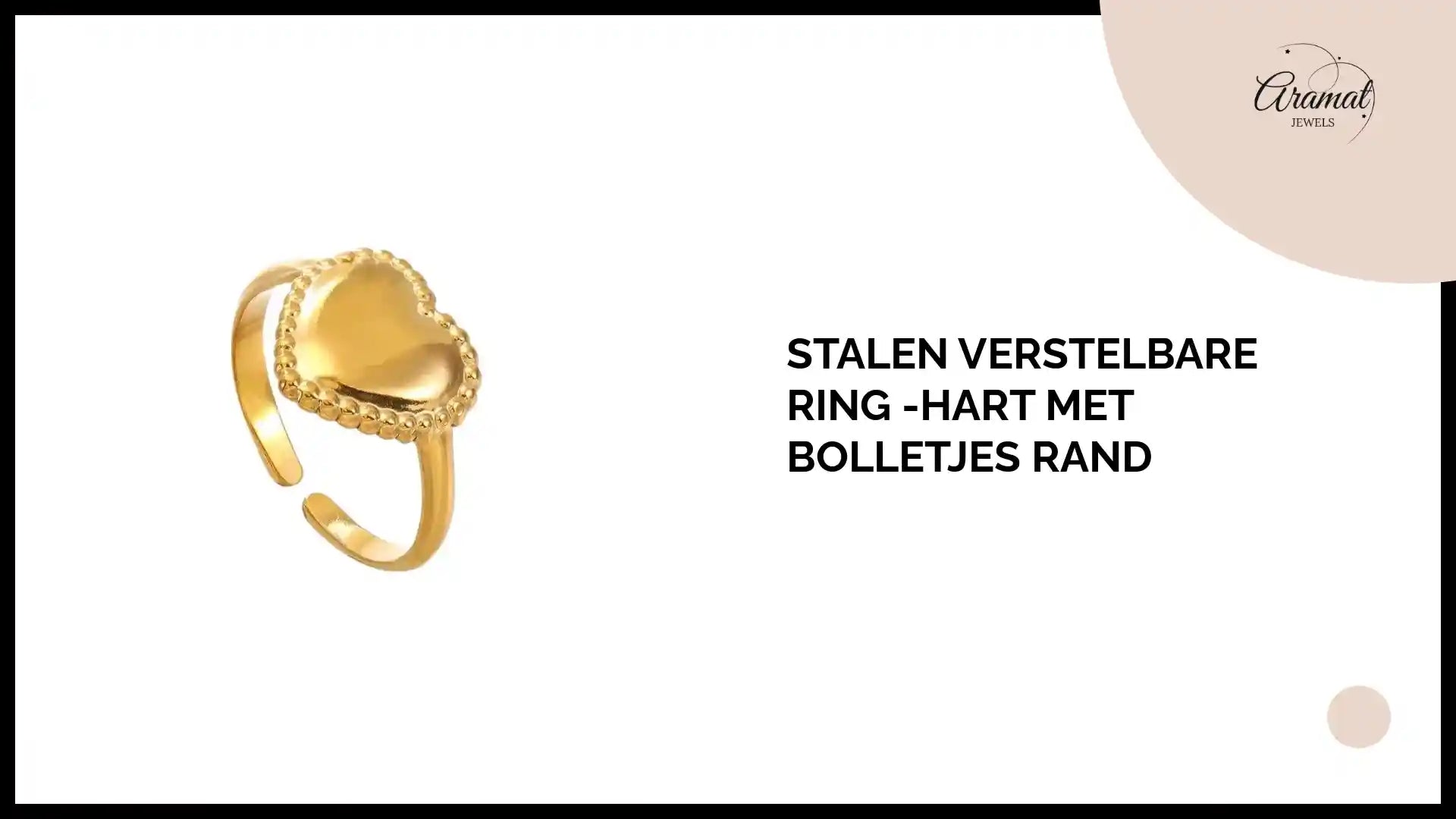 Stalen verstelbare ring -hart met bolletjes rand by@Outfy