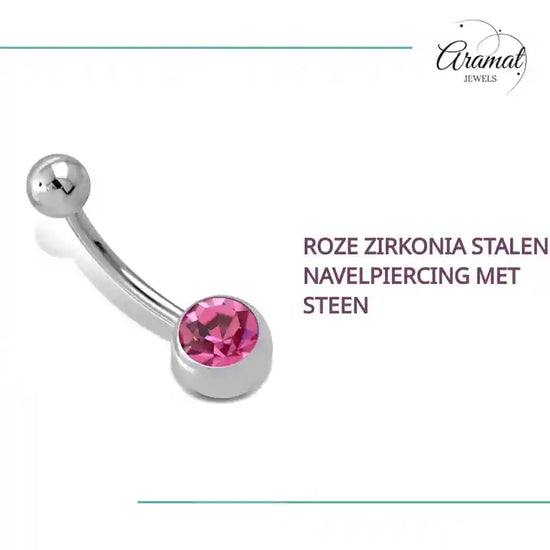Roze Zirkonia Stalen Navelpiercing met Steen by@Outfy