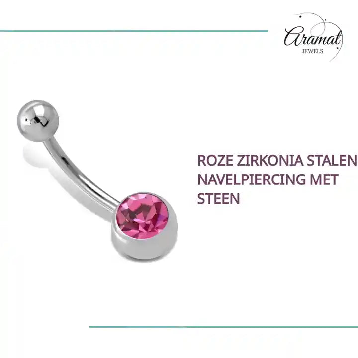 Roze Zirkonia Stalen Navelpiercing met Steen by@Outfy