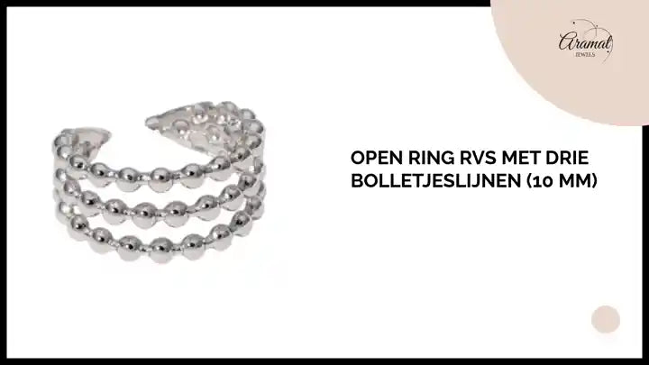 Open Ring RVS met Drie Bolletjeslijnen (10 mm) by@Outfy
