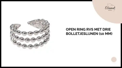 Open Ring RVS met Drie Bolletjeslijnen (10 mm) by@Outfy