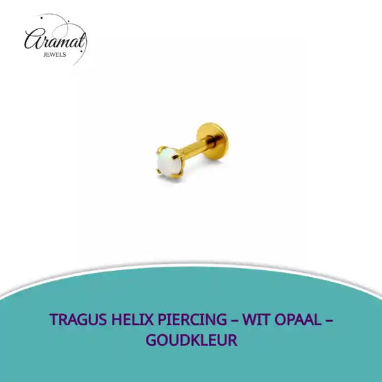 Tragus Helix Piercing &ndash; Wit Opaal &ndash; Goudkleur by@Outfy
