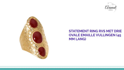Statement Ring RVS met Drie Ovale Emaille Vullingen (45 mm Lang) by@Outfy