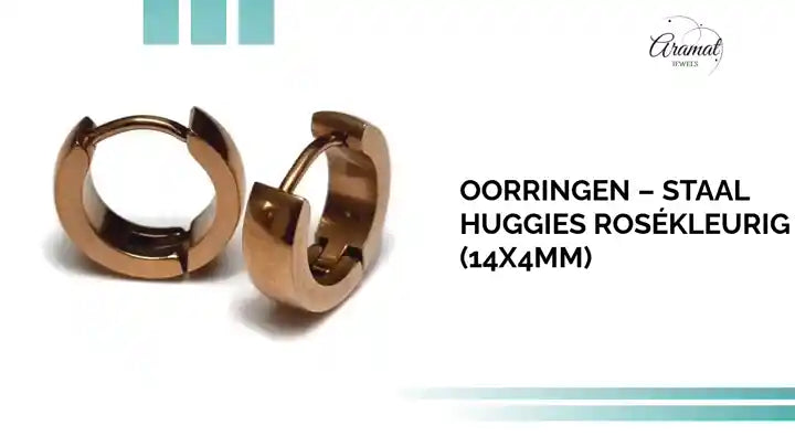 Oorringen &ndash; Staal Huggies Ros&eacute;kleurig (14x4mm) by@Outfy