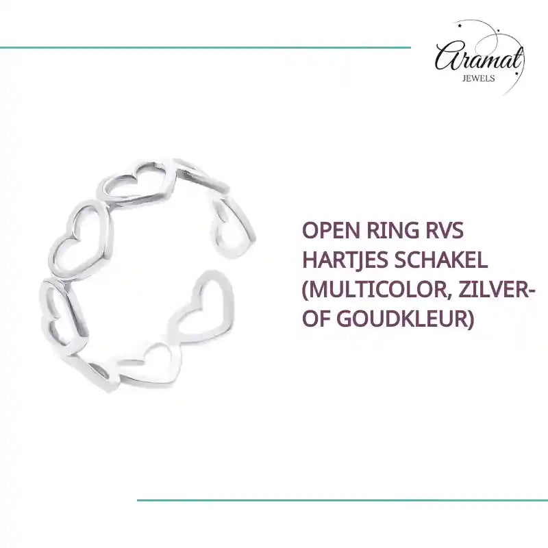Open Ring RVS Hartjes Schakel (Multicolor, Zilver- of Goudkleur) by@Outfy