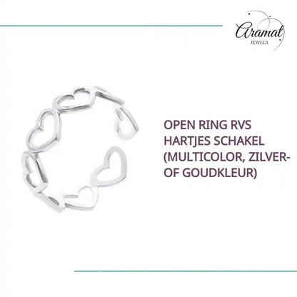 Open Ring RVS Hartjes Schakel (Multicolor, Zilver- of Goudkleur) by@Outfy