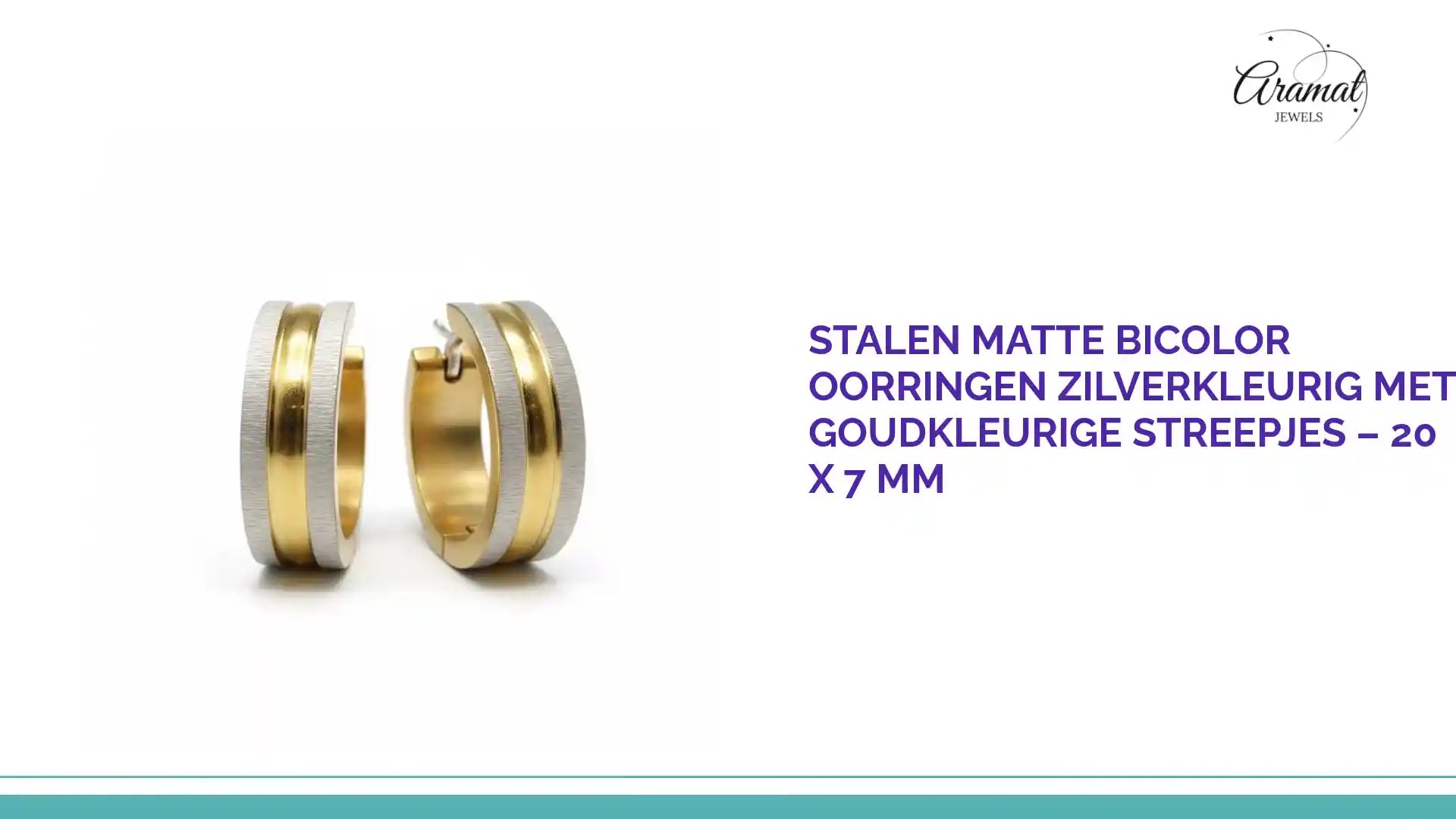 Stalen Matte Bicolor Oorringen Zilverkleurig met Goudkleurige Streepjes &ndash; 20 x 7 mm by@Outfy