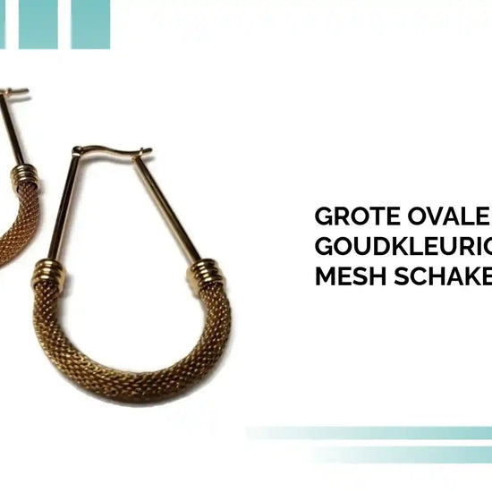 Grote Ovale Oorringen Goudkleurig RVS met Mesh Schakel (58 mm) by@Outfy