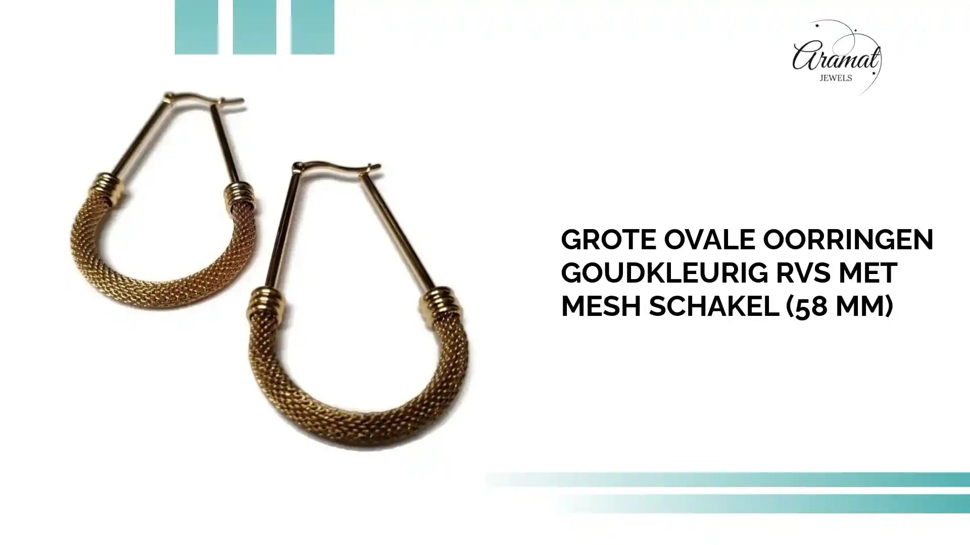 Grote Ovale Oorringen Goudkleurig RVS met Mesh Schakel (58 mm) by@Outfy