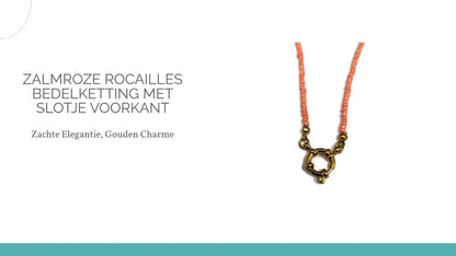 Zalmroze Rocailles Bedelketting met slotje voorkant by@Outfy