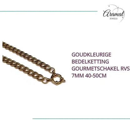 Goudkleurige Bedelketting Gourmetschakel RVS 7mm 40-50cm by@Outfy