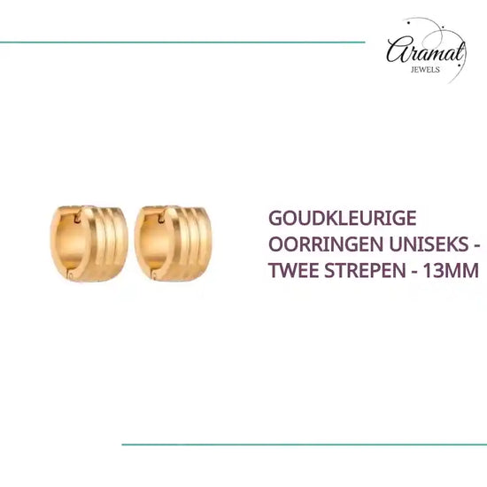 Goudkleurige Oorringen Uniseks - Twee Strepen - 13mm by@Outfy