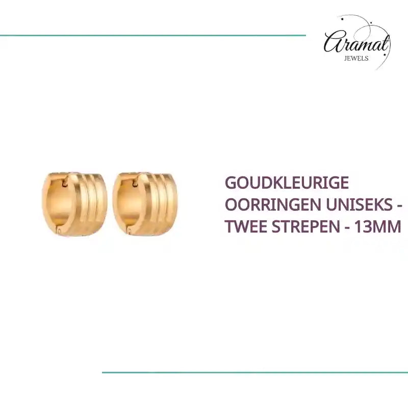 Goudkleurige Oorringen Uniseks - Twee Strepen - 13mm by@Outfy