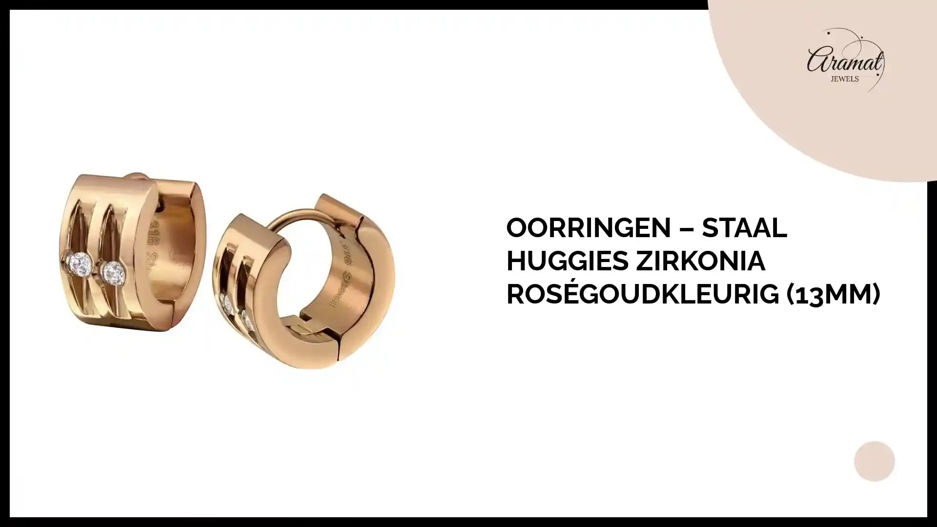 Oorringen &ndash; Staal Huggies Zirkonia Ros&eacute;goudkleurig (13mm) by@Outfy