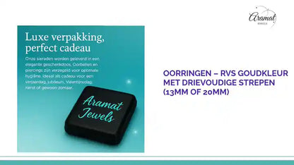 Oorringen &ndash; RVS Goudkleur met Drievoudige Strepen (13mm of 20mm) by@Outfy