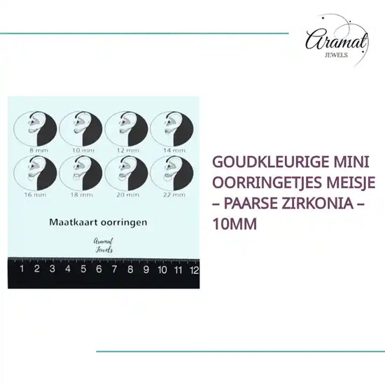 Goudkleurige Mini Oorringetjes Meisje &ndash; Paarse Zirkonia &ndash; 10mm by@Outfy