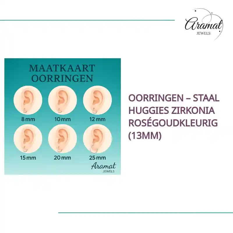 Oorringen &ndash; Staal Huggies Zirkonia Ros&eacute;goudkleurig (13mm) by@Outfy